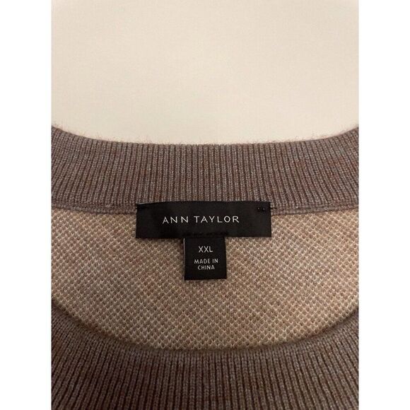 Ann Taylor Brown/Taupe Long Sleeves Jacquard Striped Plaid Knit Sweater Size XXL - Picture 3 of 7